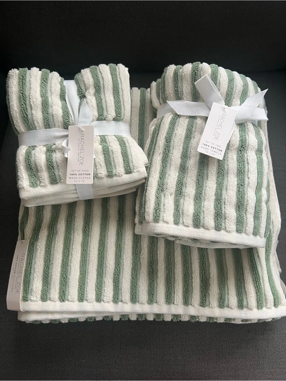 8 pc Rachel Zoe Rainbow Bath towel Set Stripe Cotton Hand Towels green